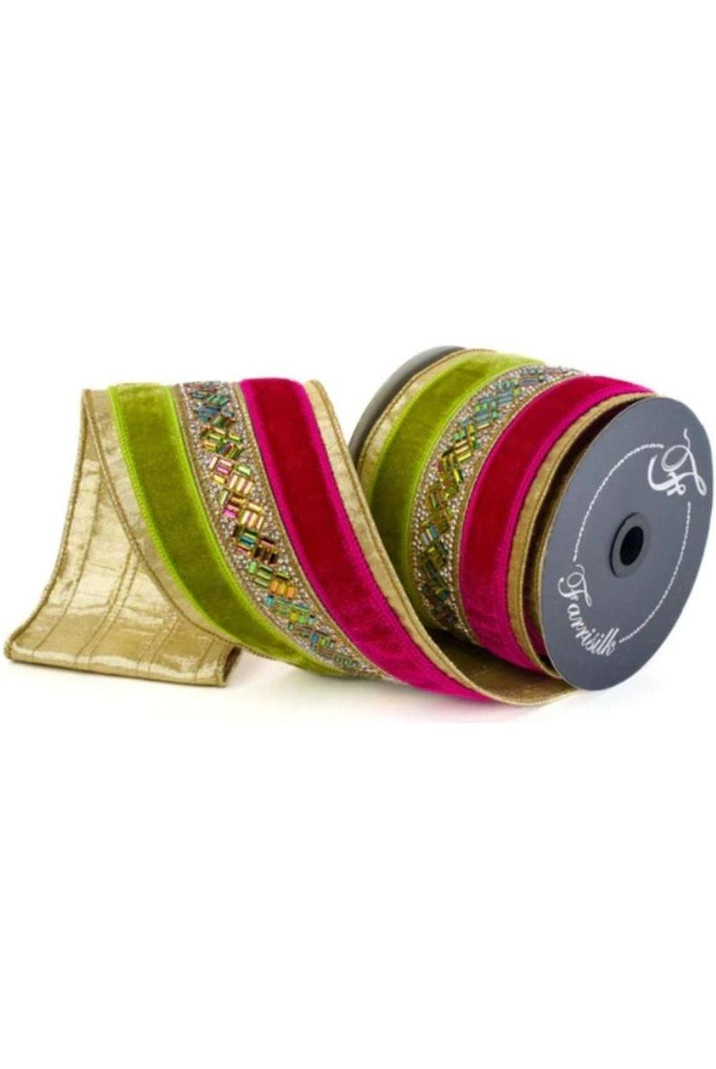 4" Plush Jubilee Gem Ribbon: Hot Pink/Lime (5 Yards)