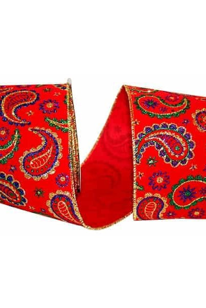 Shop For 4" Red Velvet Paisley Jewel Ribbon: Jeweltones (10 Yards) at Michelle's aDOORable Creations