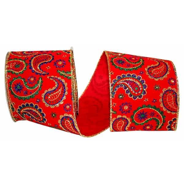Shop For 4" Red Velvet Paisley Jewel Ribbon: Jeweltones (10 Yards) at Michelle's aDOORable Creations