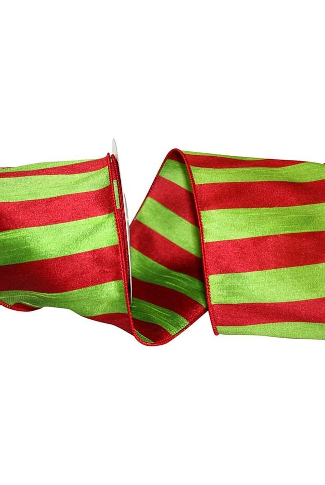 Shop For 4" Striped Dupioni Cindy Ribbon: Red/Green (10 Yards) at Michelle's aDOORable Creations