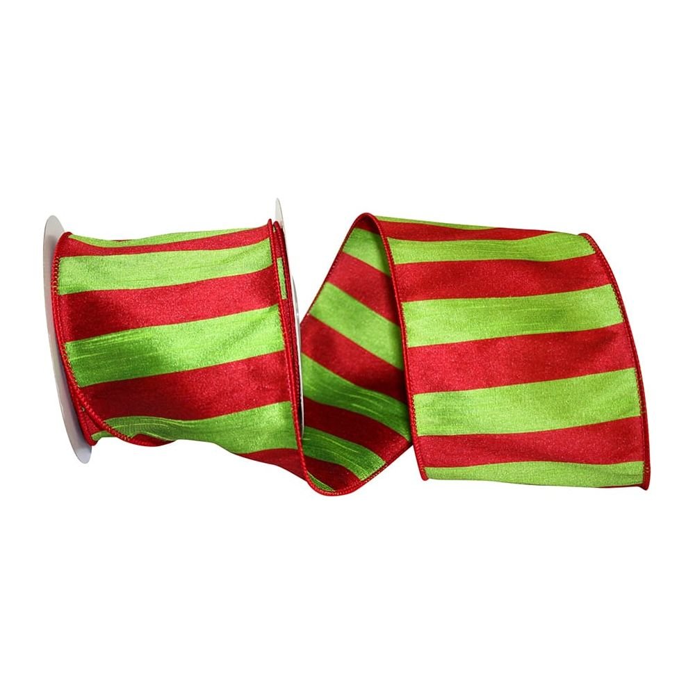 Shop For 4" Striped Dupioni Cindy Ribbon: Red/Green (10 Yards) at Michelle's aDOORable Creations