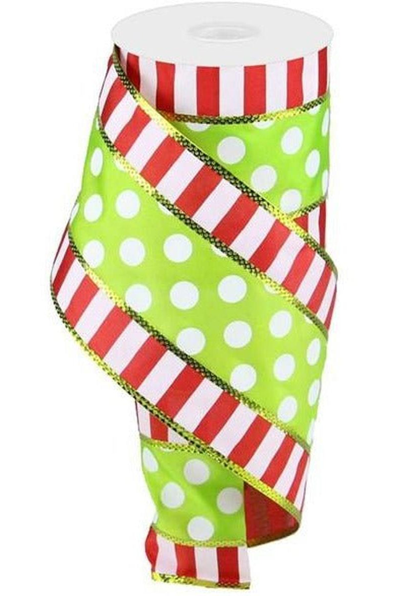Shop For 4" Striped Edge Polka Dot Ribbon: Red, Green & White (10 Yards) at Michelle's aDOORable Creations