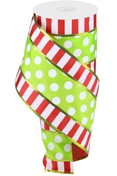 Shop For 4" Striped Edge Polka Dot Ribbon: Red, Green & White (10 Yards) at Michelle's aDOORable Creations