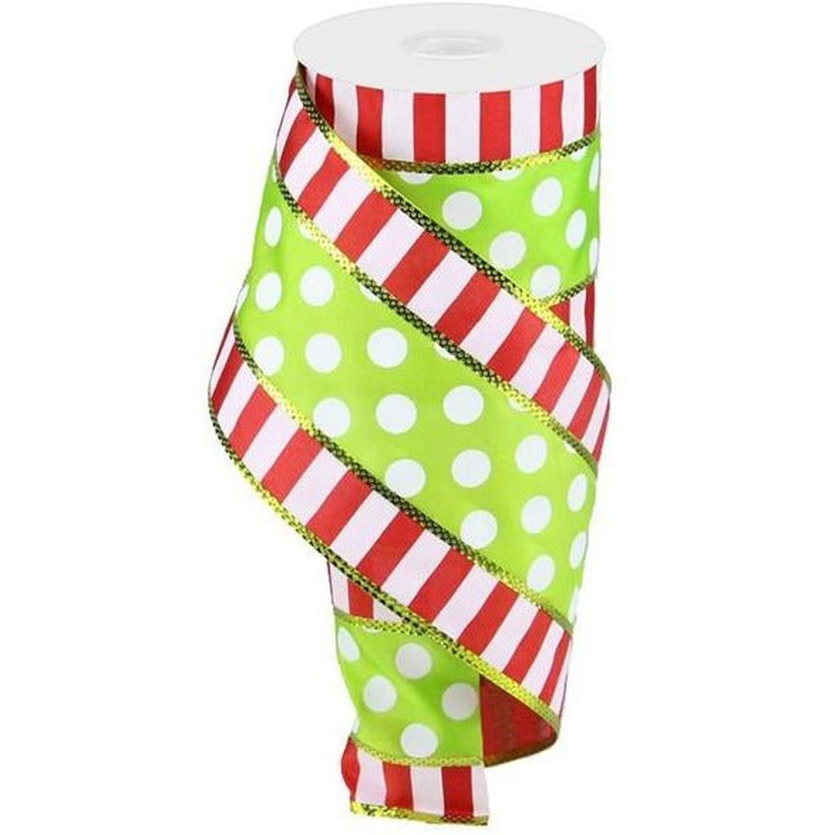 Shop For 4" Striped Edge Polka Dot Ribbon: Red, Green & White (10 Yards) at Michelle's aDOORable Creations