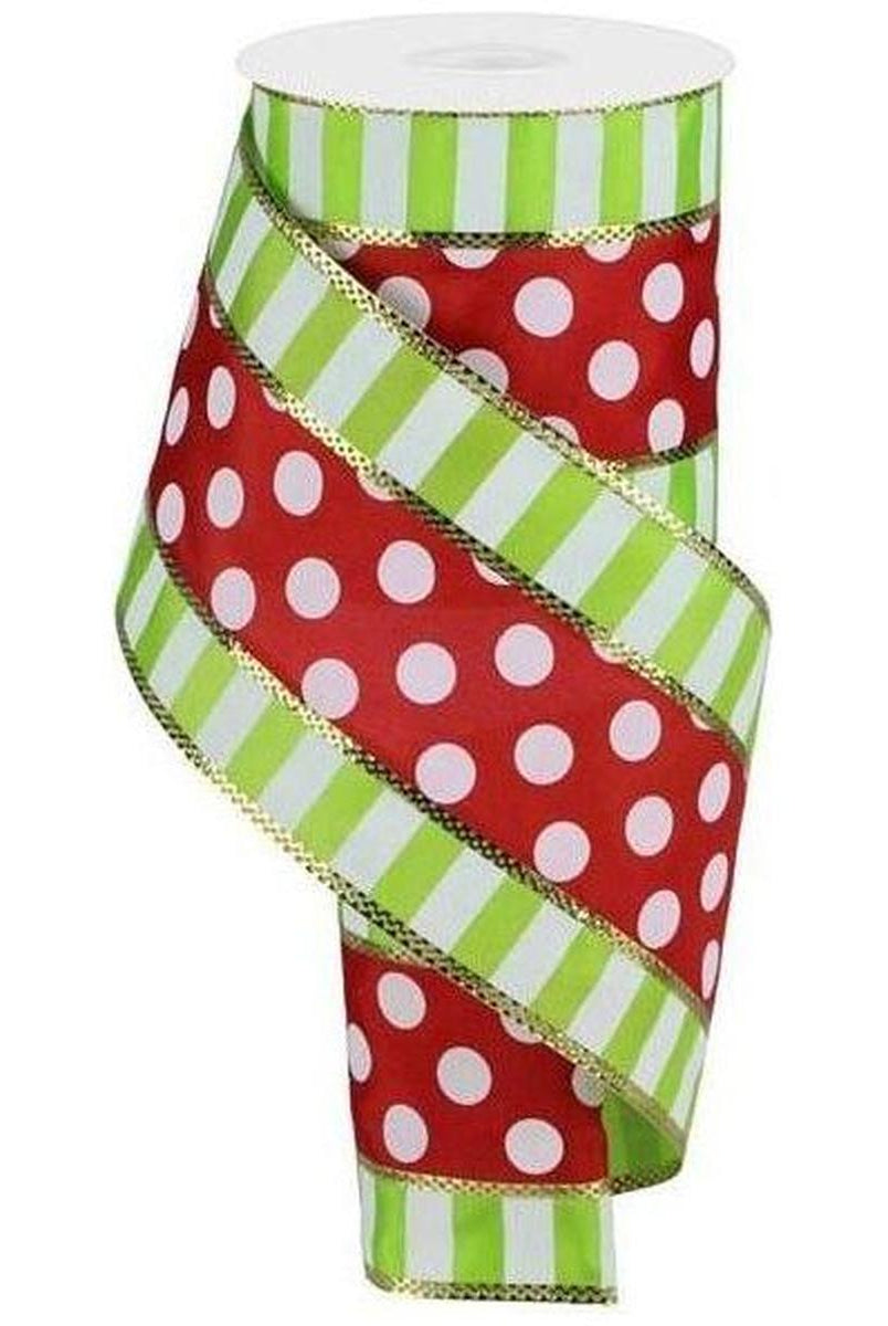 Shop For 4" Striped Edge Polka Dot Ribbon: Red, Lime & White (10 Yards) at Michelle's aDOORable Creations
