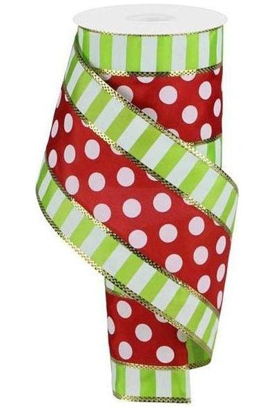 Shop For 4" Striped Edge Polka Dot Ribbon: Red, Lime & White (10 Yards) at Michelle's aDOORable Creations