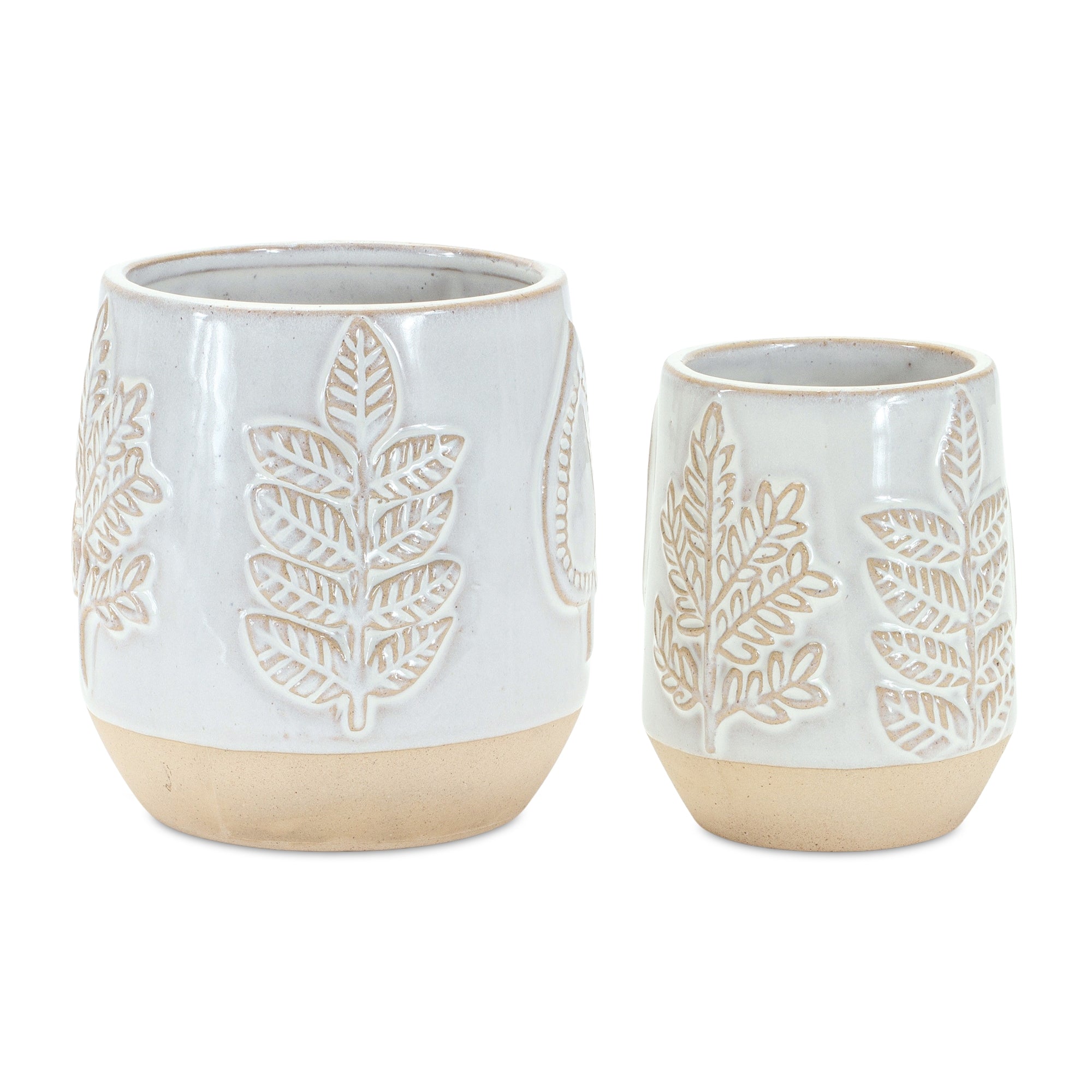 Shop For Two Tone Porcelain Planter with Leaf Design (Set of 2) at Michelle's aDOORable Creations