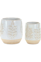 5" Beige and Gray Leaf Design Planter Vases (Set of 2) - Michelle's aDOORable Creations - Containers