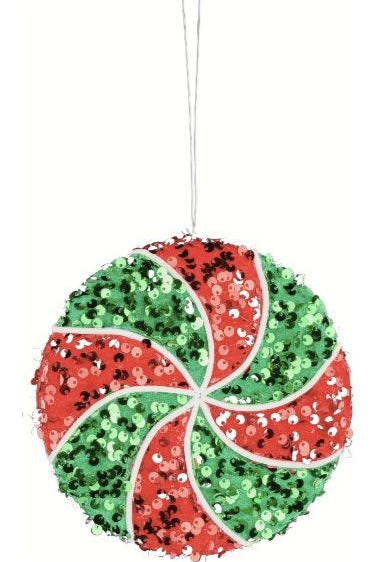 6" Sequin Peppermint Ornament: Red/Green - Michelle's aDOORable Creations - Holiday Ornaments