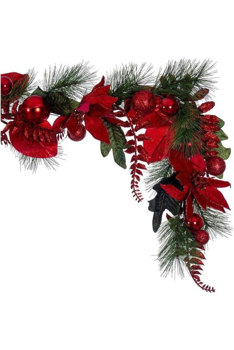Shop For 72" Merry Red Poinsettia Decorated Garland at Michelle's aDOORable Creations