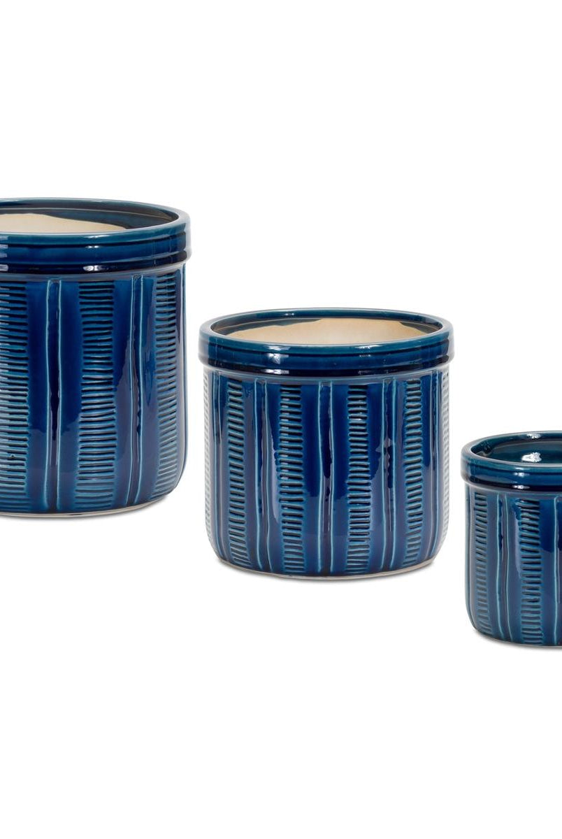 Shop For 7.25" Blue Abstract Planter Pots (Set of 3) at Michelle's aDOORable Creations