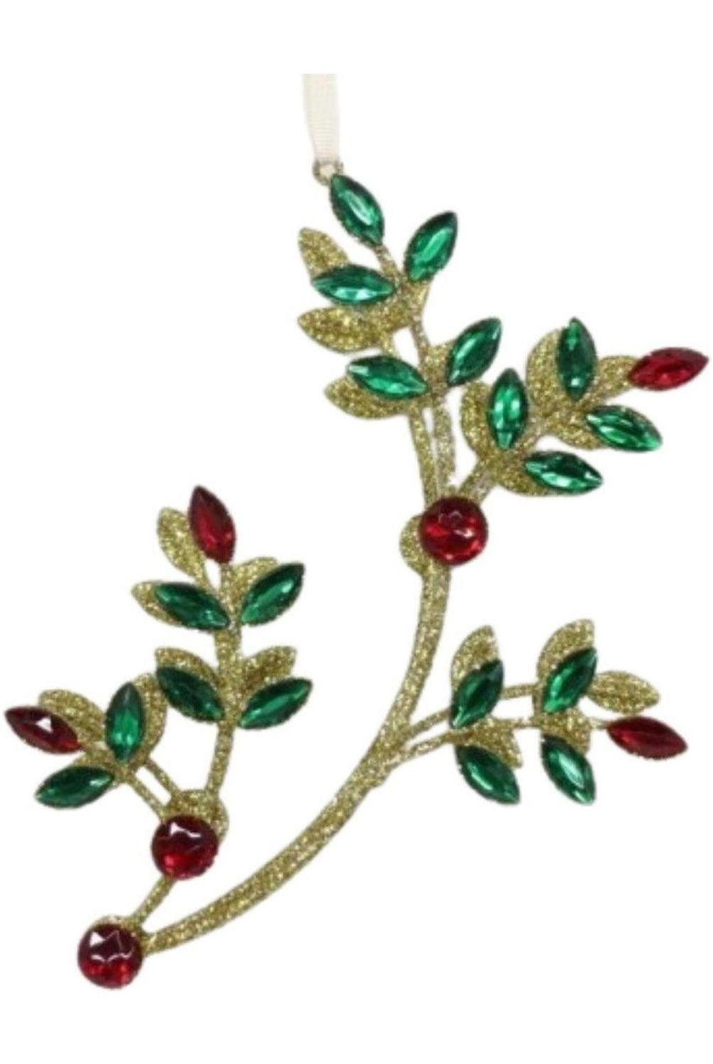8.5" Glitter Wire Jewel Flower Branch Ornament: Red/Green