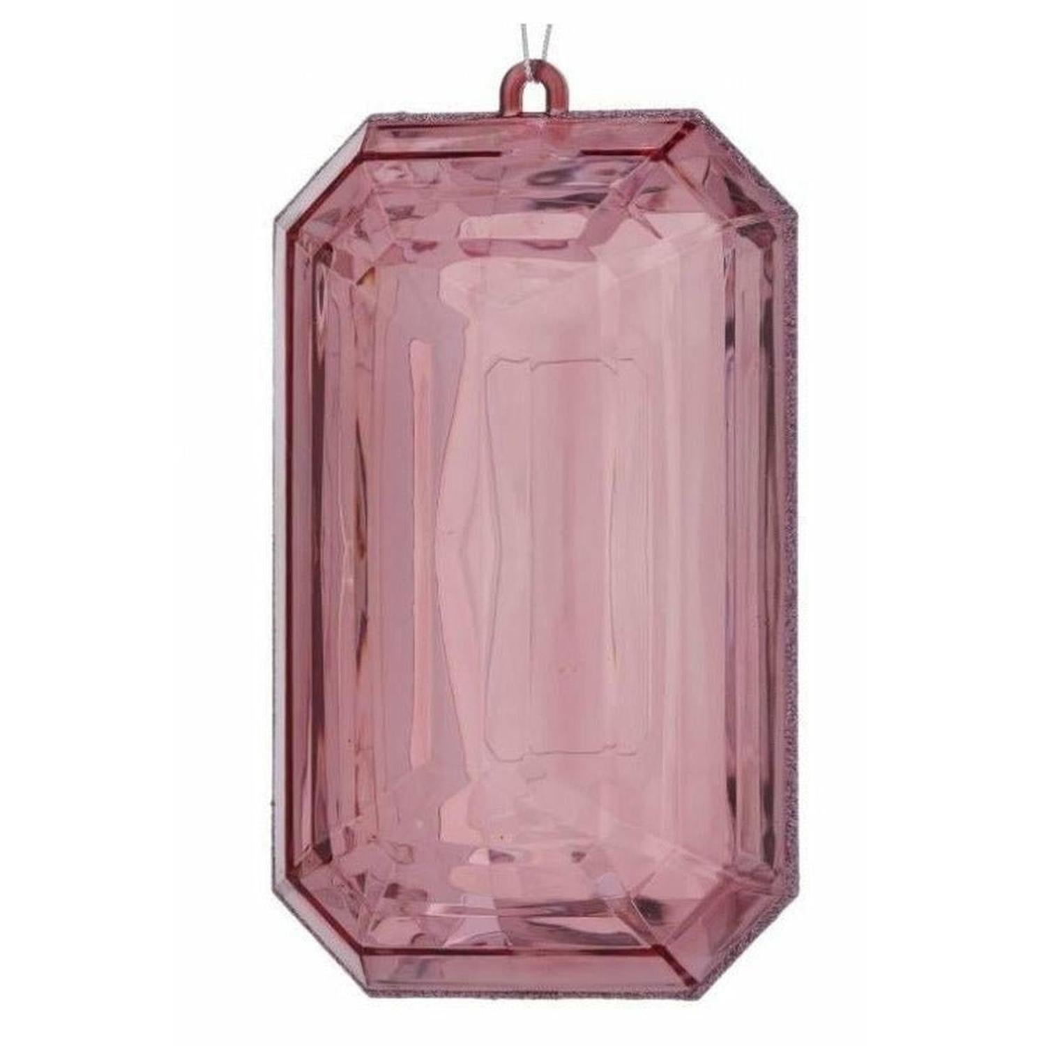 9" Acrylic Emerald Cut Precious Gem Ornament: Pink