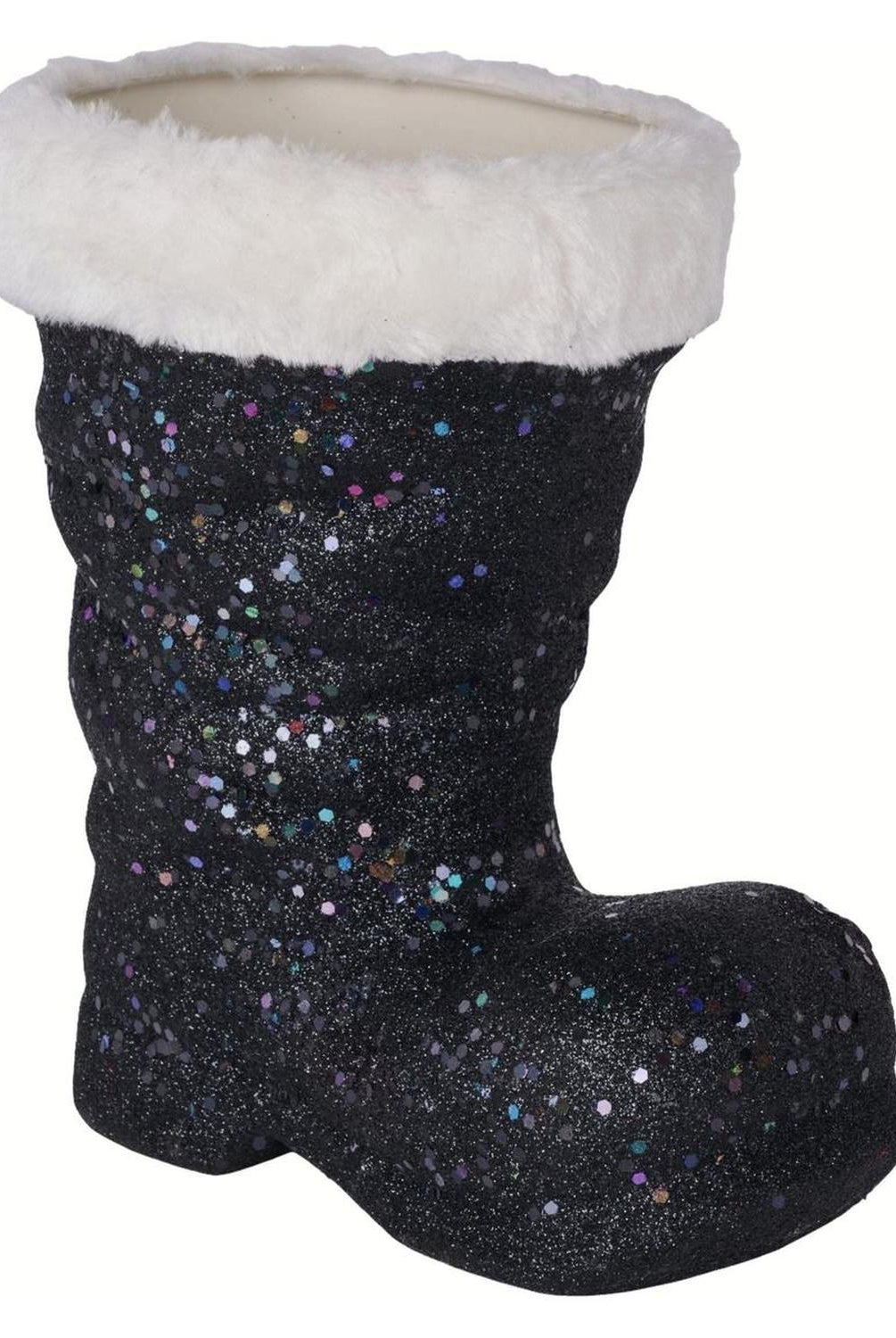 9.5" Glitter Fur Santa Boot: Black