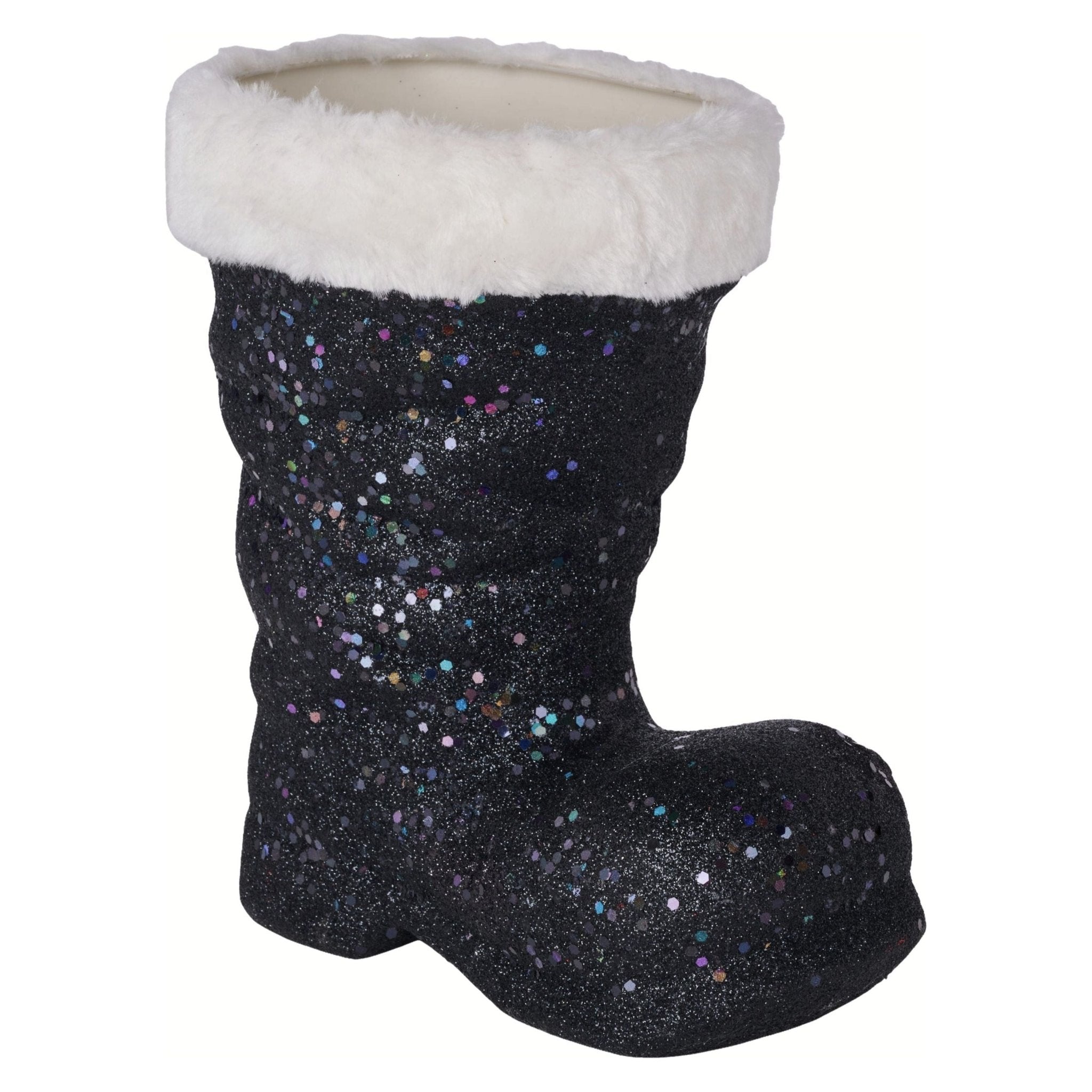 Shop For 9.5" Glitter Fur Santa Boot: Black at Michelle's aDOORable Creations