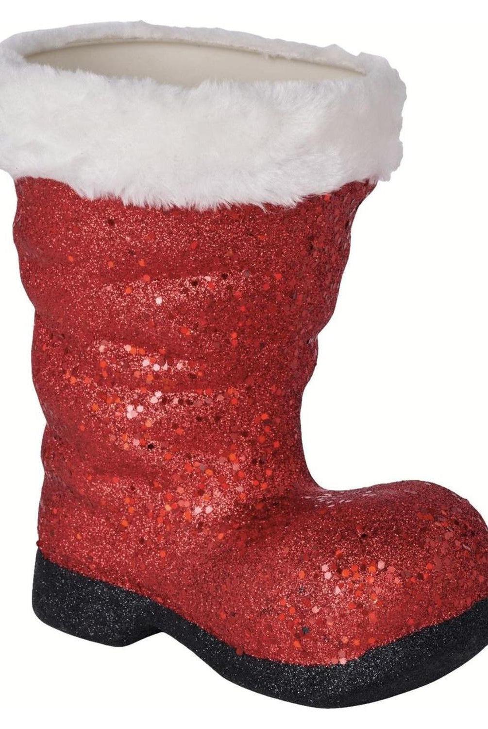 9.5" Glitter Fur Santa Boot: Red