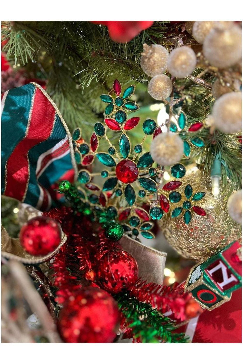 9.5" Jeweled Holly Wreath Ornament: Red/Green