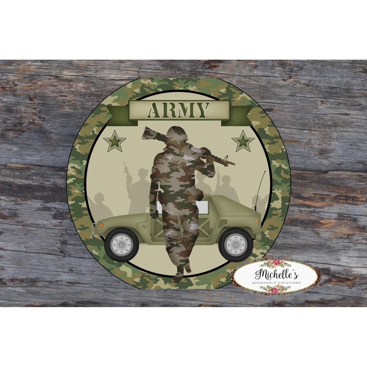 Shop For Army Solider Camo Round Sign at Michelle's aDOORable Creations