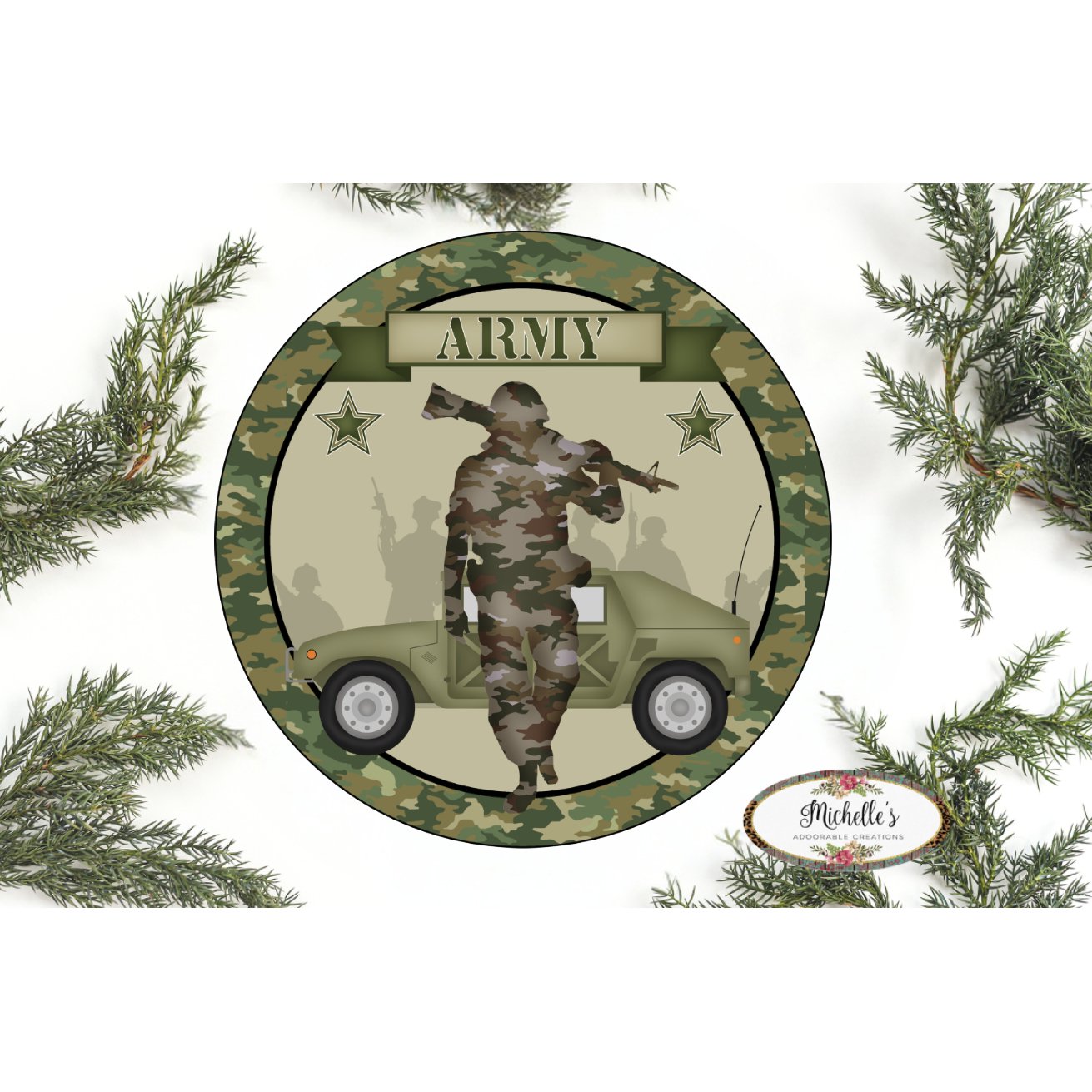 Shop For Army Solider Camo Round Sign at Michelle's aDOORable Creations