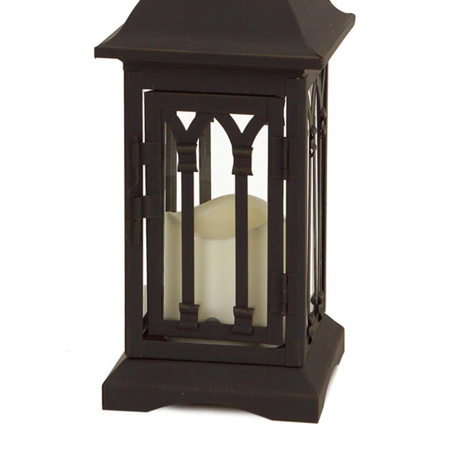 Black Arch Patterned Lantern with LED Candle (Set of 2)