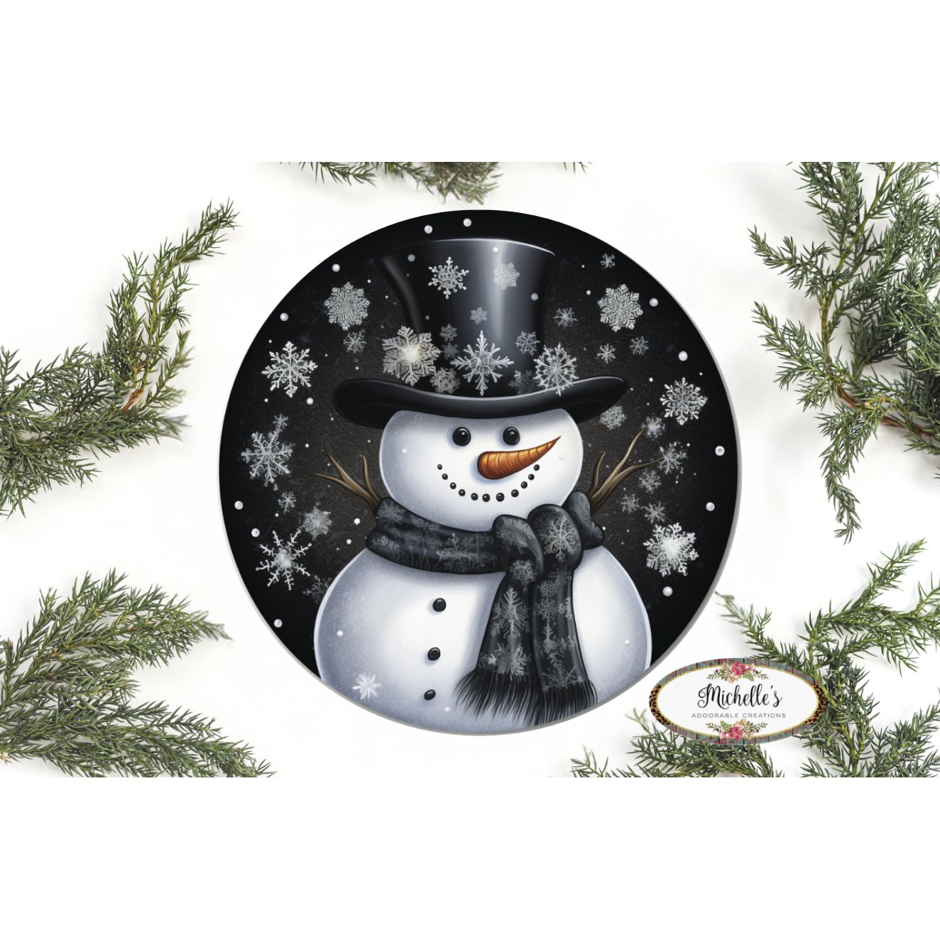 Shop For Black Snowflake Snowman Round Sign - Wreath Enhancement at Michelle's aDOORable Creations