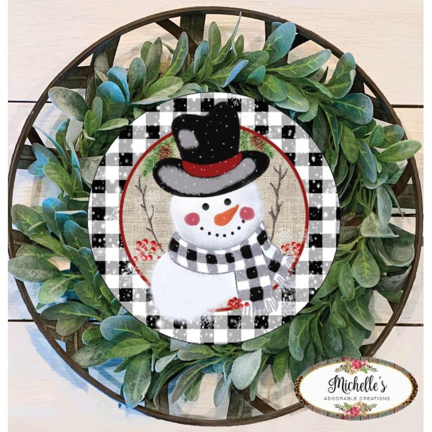 Shop For Black White Plaid Snowman Sign - Wreath Enhancement at Michelle's aDOORable Creations