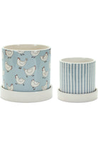 Blue and White Chicken and Striped Planter (Set of 2) - Michelle's aDOORable Creations - Containers
