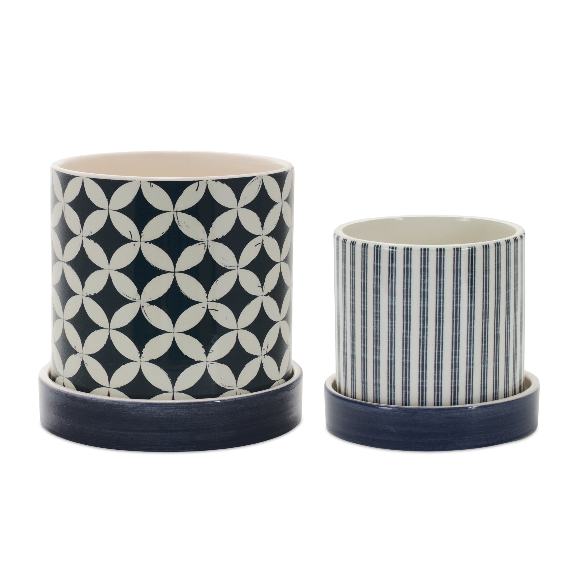 Shop For Blue Geometric and Striped Planter (Set of 2) at Michelle's aDOORable Creations