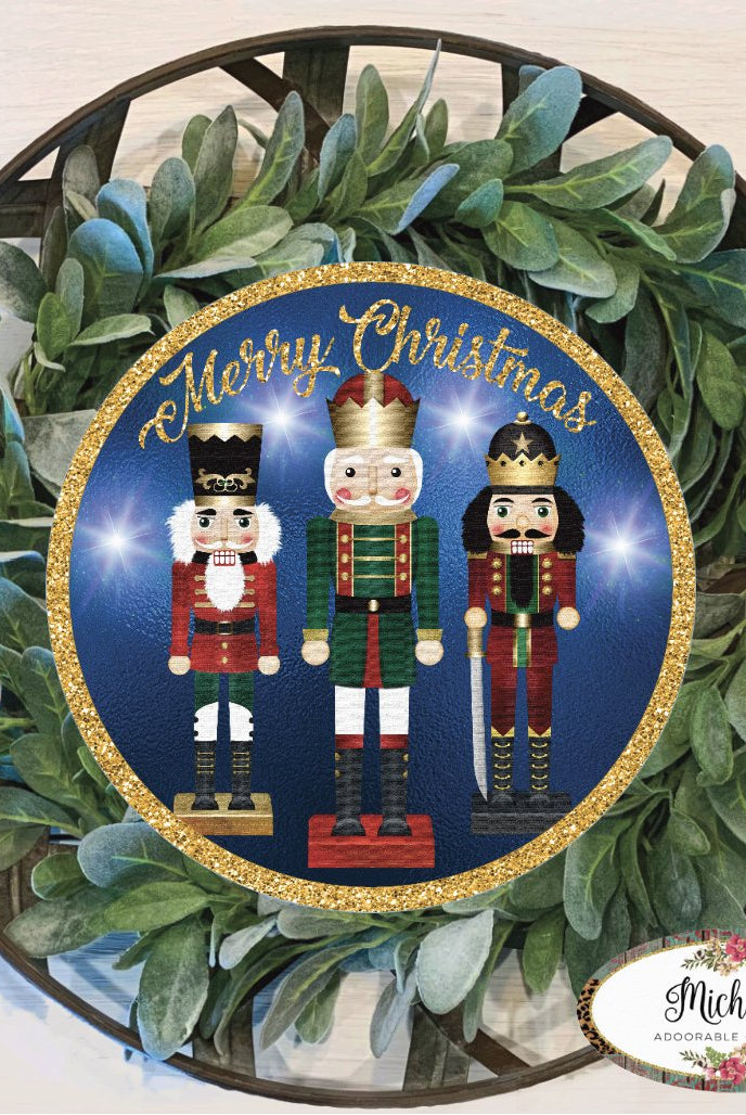 Shop For Blue Nutcracker Merry Christmas Sign - Wreath Enhancement at Michelle's aDOORable Creations