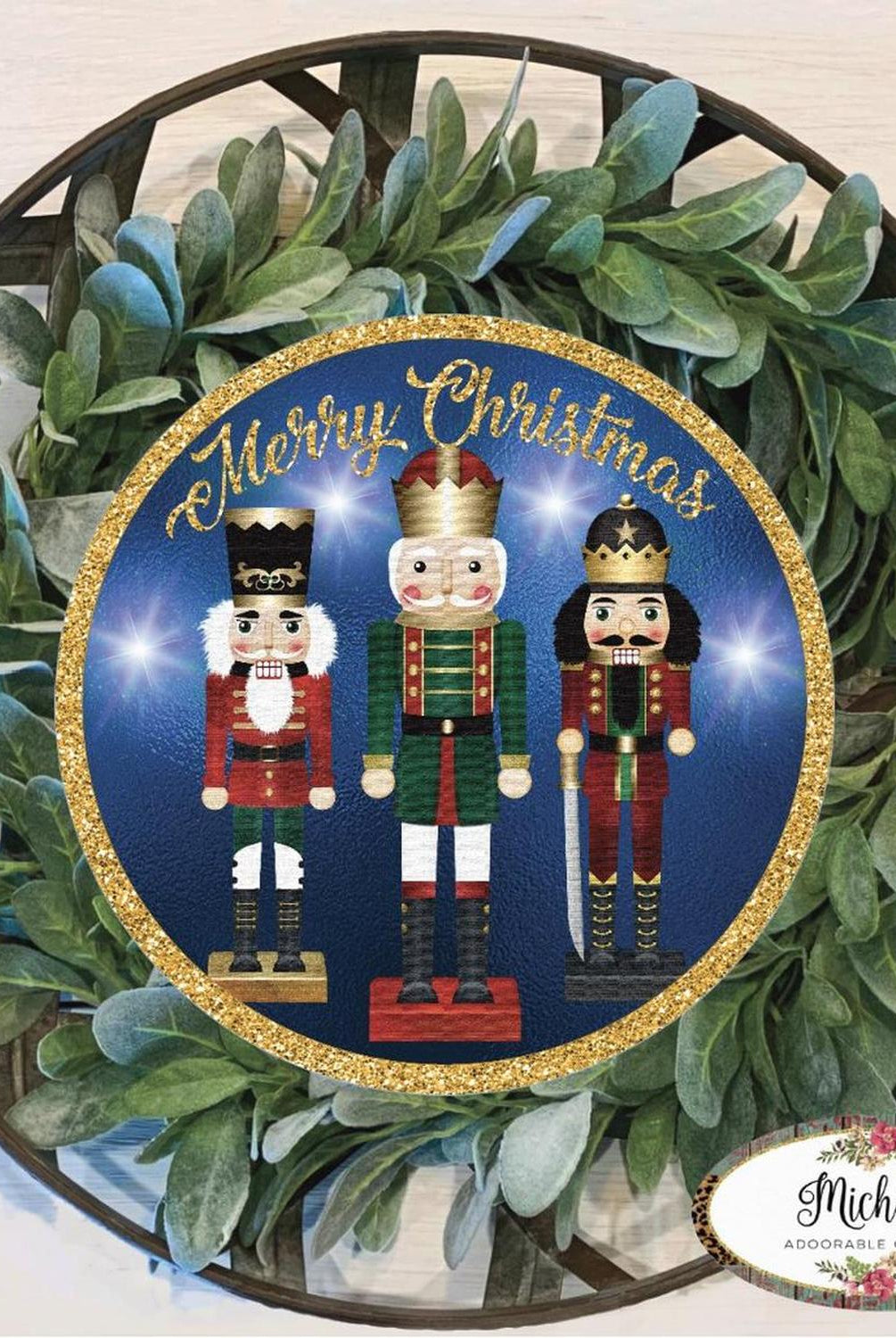 Shop For Blue Nutcracker Merry Christmas Sign - Wreath Enhancement at Michelle's aDOORable Creations