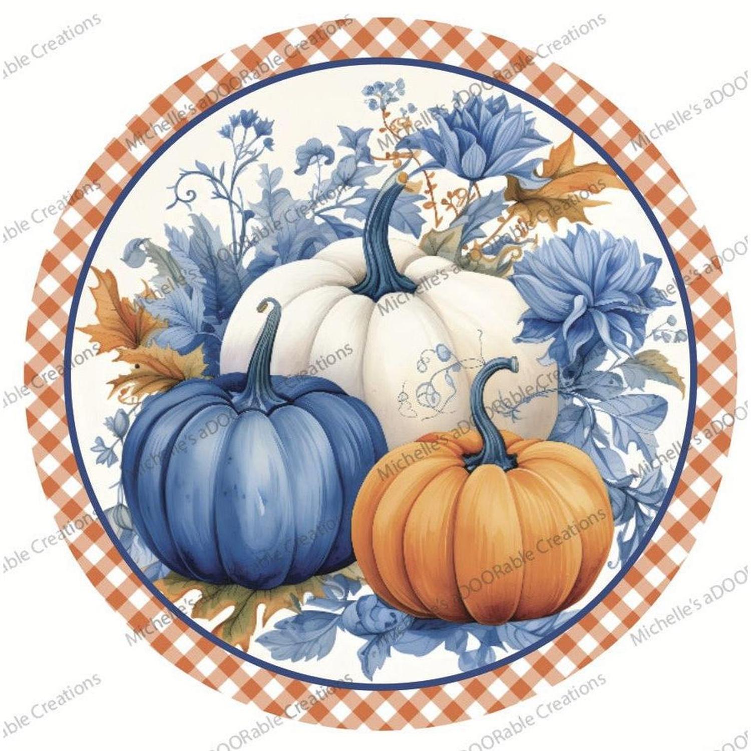 Shop For Blue Pumpkin Fall Foliage Plaid Sign - Wreath Accent Sign at Michelle's aDOORable Creations