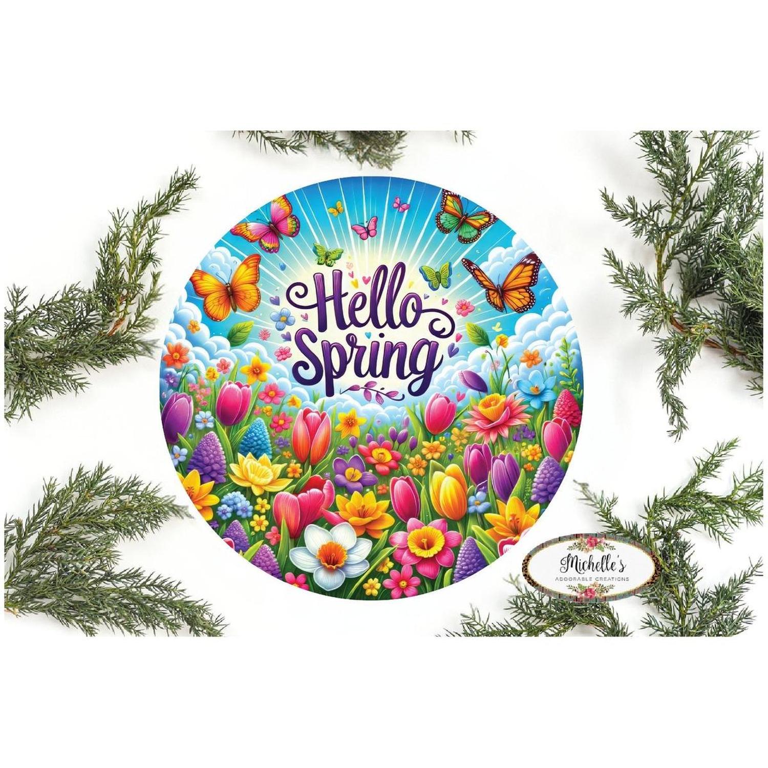 Shop For Bright Hello Spring Butterfly Floral Sign at Michelle's aDOORable Creations
