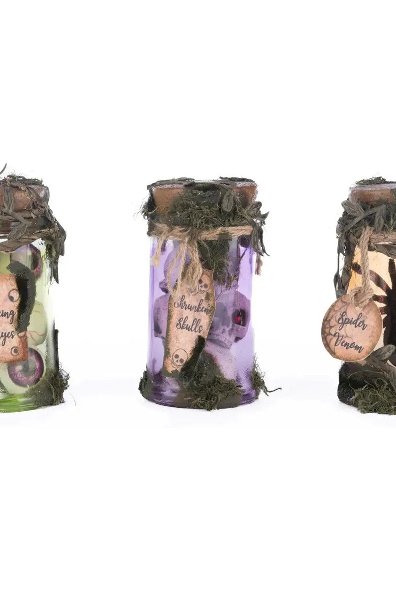 Shop For Broomstick Acres Potion Jars Assortment of 3 at Michelle's aDOORable Creations