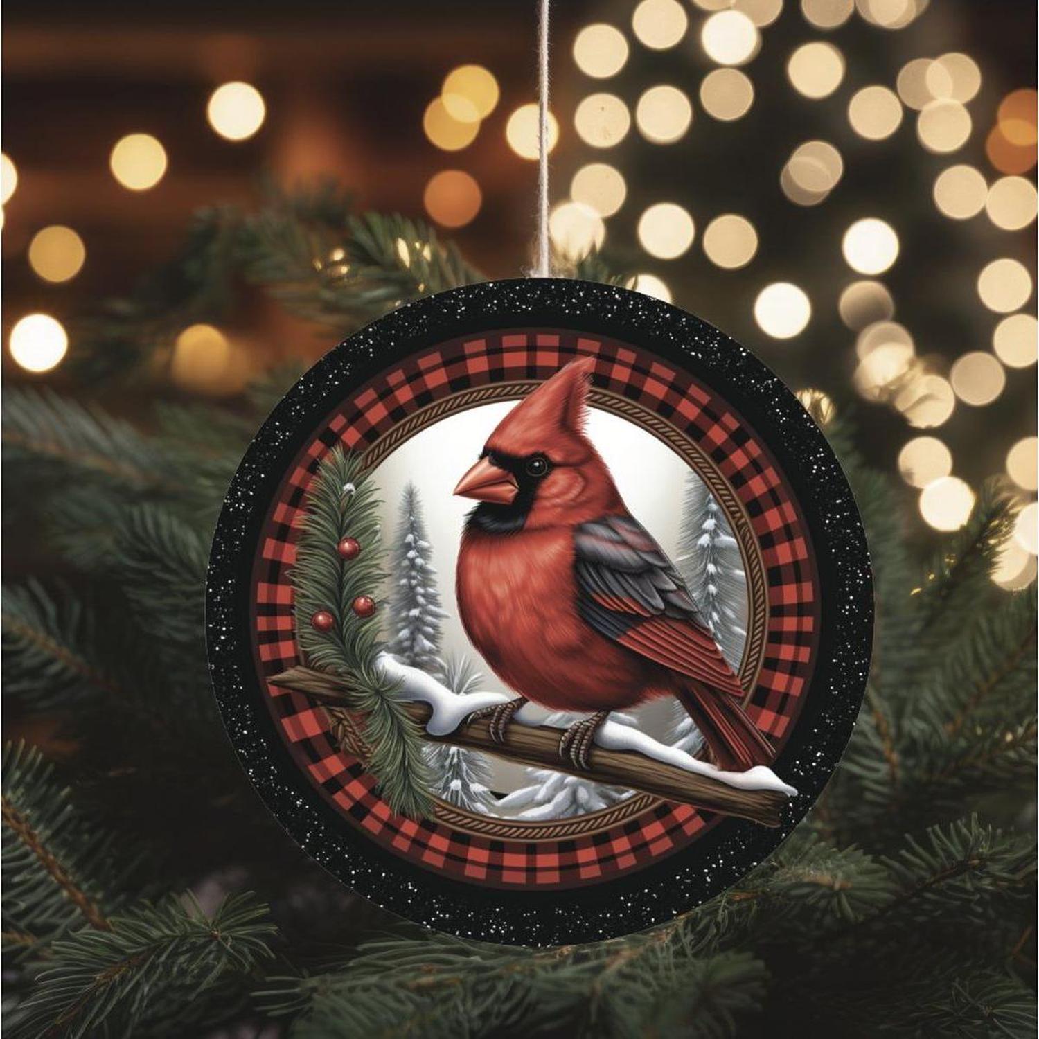 Shop For Buffalo Plaid Cardinal Round Sign - Wreath Enhancement at Michelle's aDOORable Creations