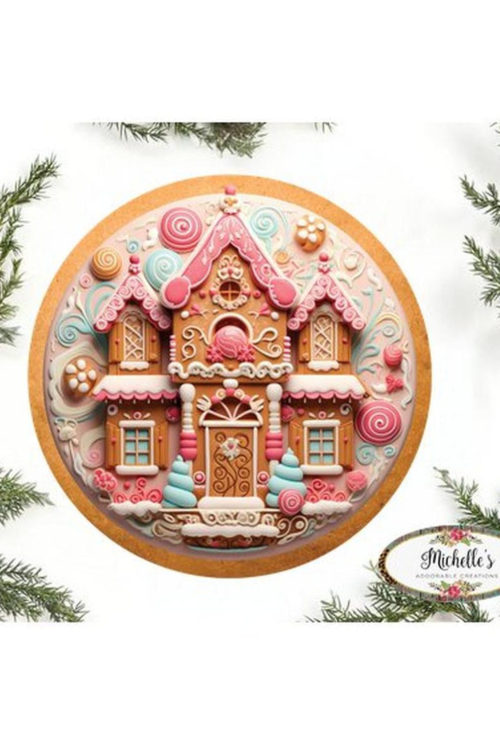 Candy Gingerbread Cookie House Faux 3D Sign - Wreath Enhancement