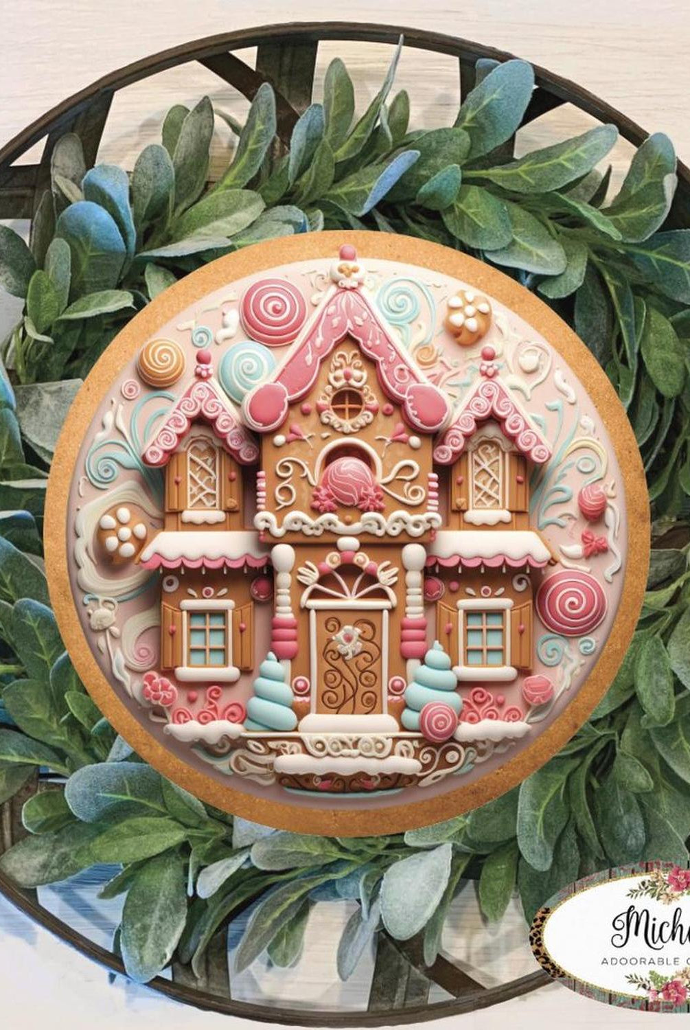 Candy Gingerbread Cookie House Faux 3D Sign - Wreath Enhancement