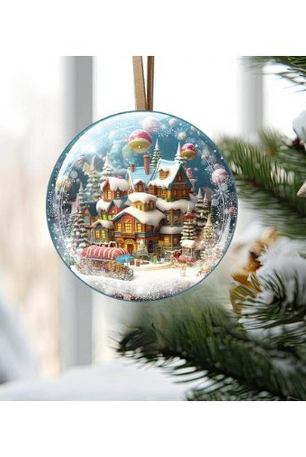 Candy Gingerbread Town Snow Globe - Wreath Enhancement