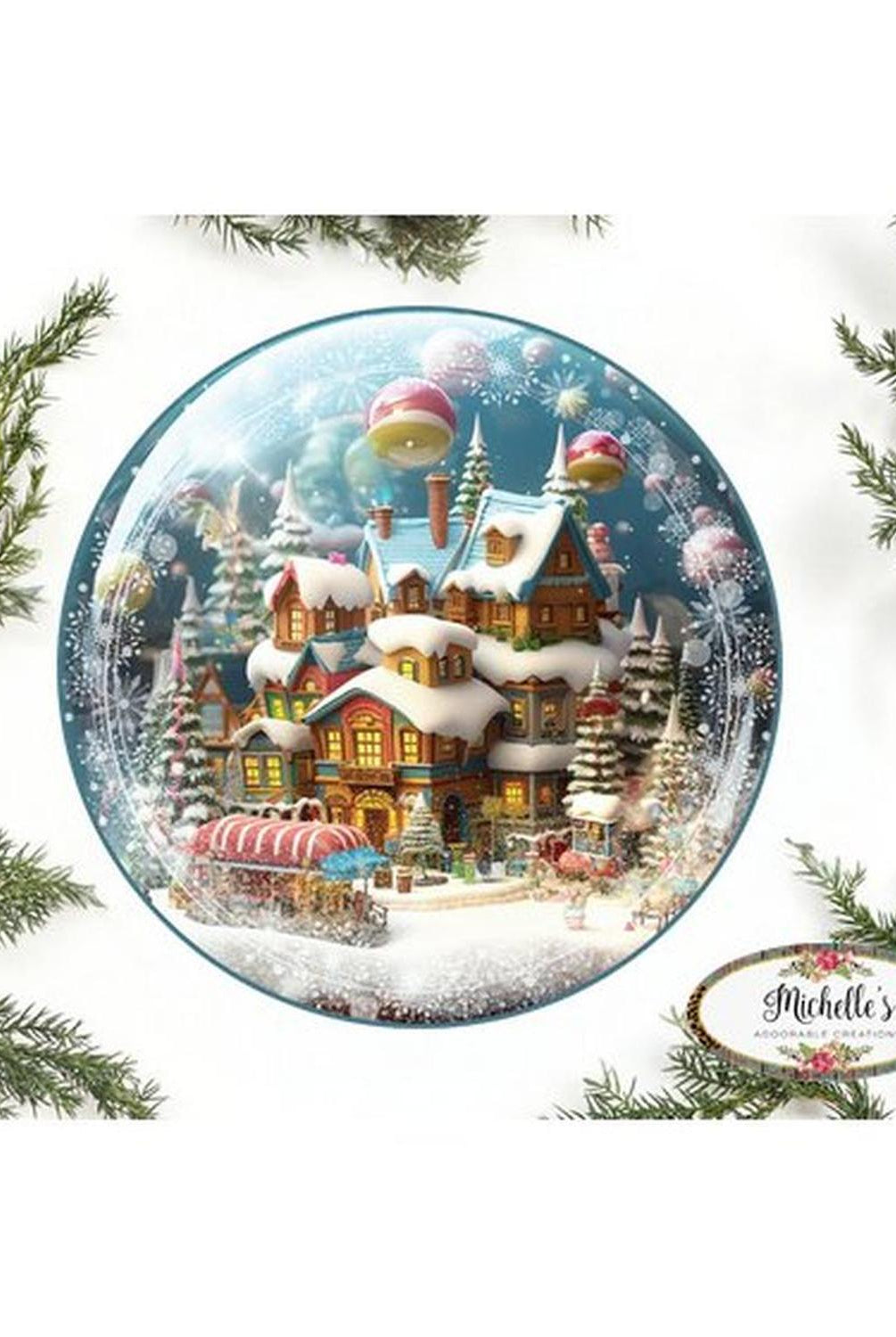 Candy Gingerbread Town Snow Globe - Wreath Enhancement