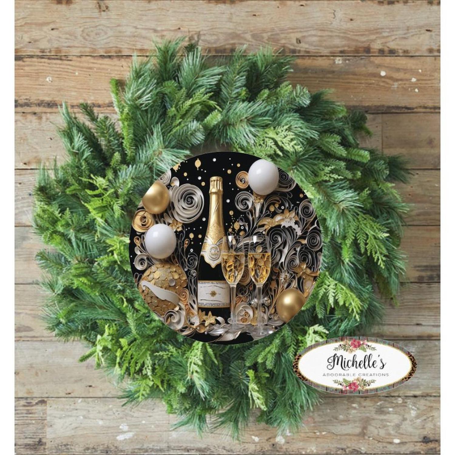 Shop For Champagne Glass New Year Round Sign - Wreath Enhancement at Michelle's aDOORable Creations