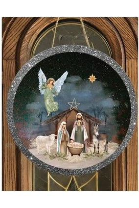 Shop For Christmas Nativity Round Sign - Wreath Enhancement at Michelle's aDOORable Creations