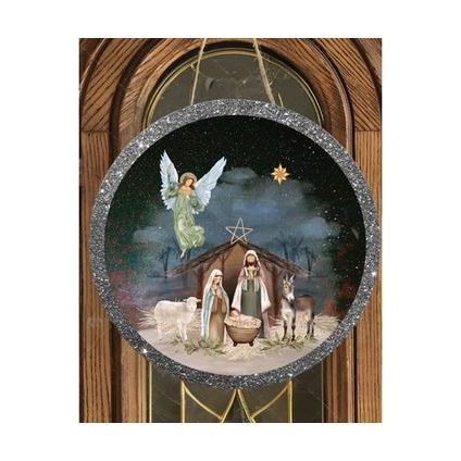Shop For Christmas Nativity Round Sign - Wreath Enhancement at Michelle's aDOORable Creations