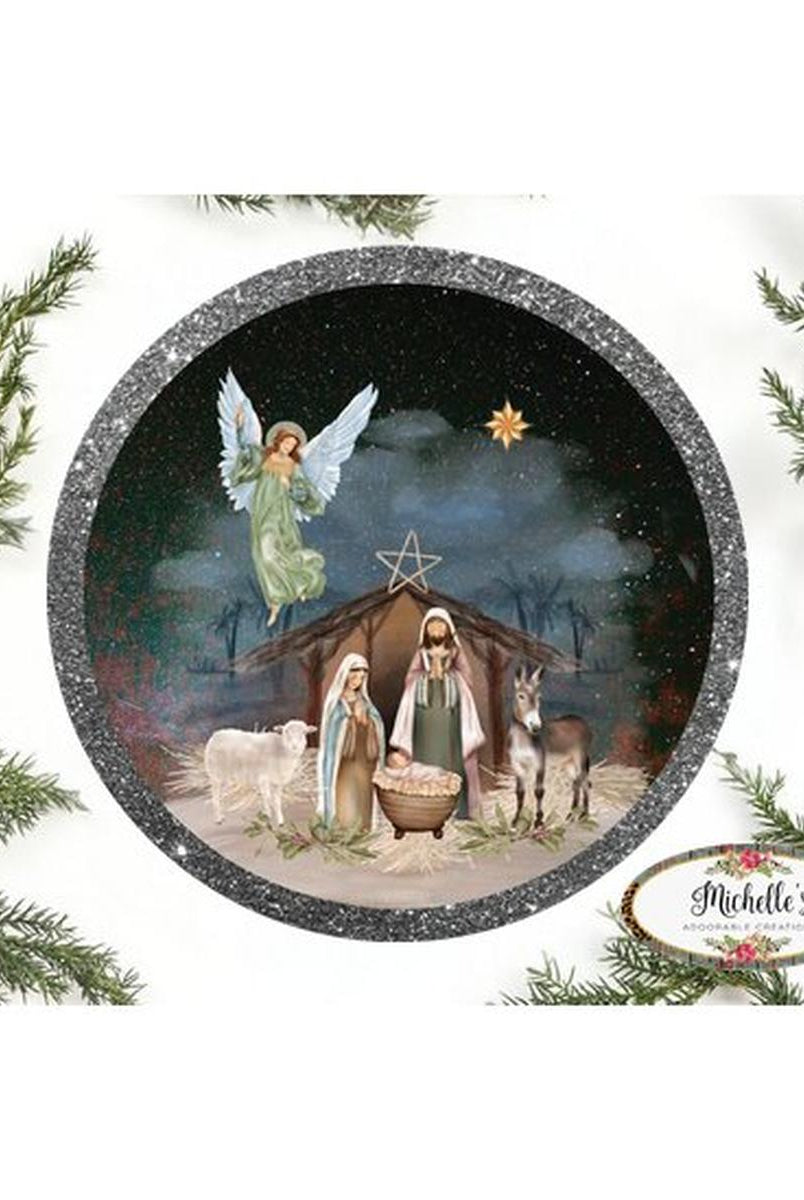 Shop For Christmas Nativity Round Sign - Wreath Enhancement at Michelle's aDOORable Creations