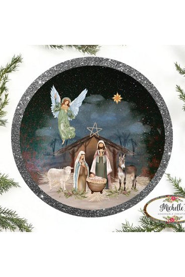 Shop For Christmas Nativity Round Sign - Wreath Enhancement at Michelle's aDOORable Creations
