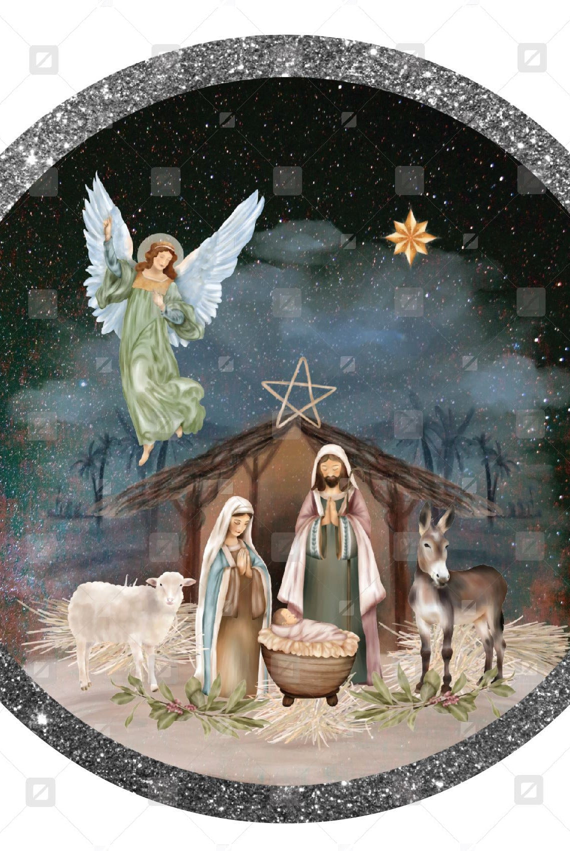 Shop For Christmas Nativity Round Sign - Wreath Enhancement at Michelle's aDOORable Creations