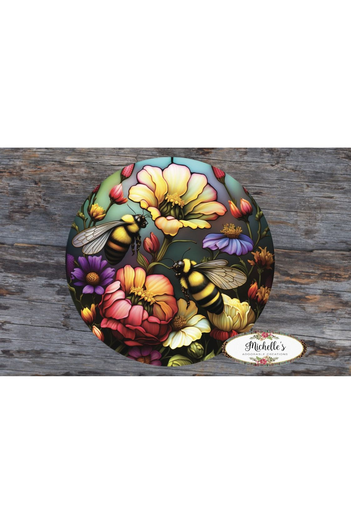 Colorful Bumble Bee Round Sign - Wreath Enhancement - Michelle's aDOORable Creations - Signature Signs