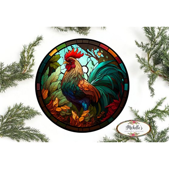 Shop For Colorful Stained Glass Rooster Sign - Wreath Enhancement at Michelle's aDOORable Creations