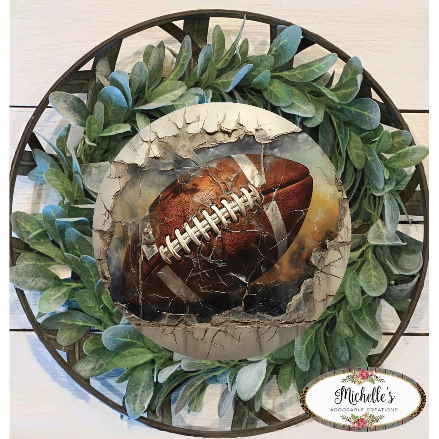 Shop For Cracked Wall Football Sign - Wreath Enhancement at Michelle's aDOORable Creations