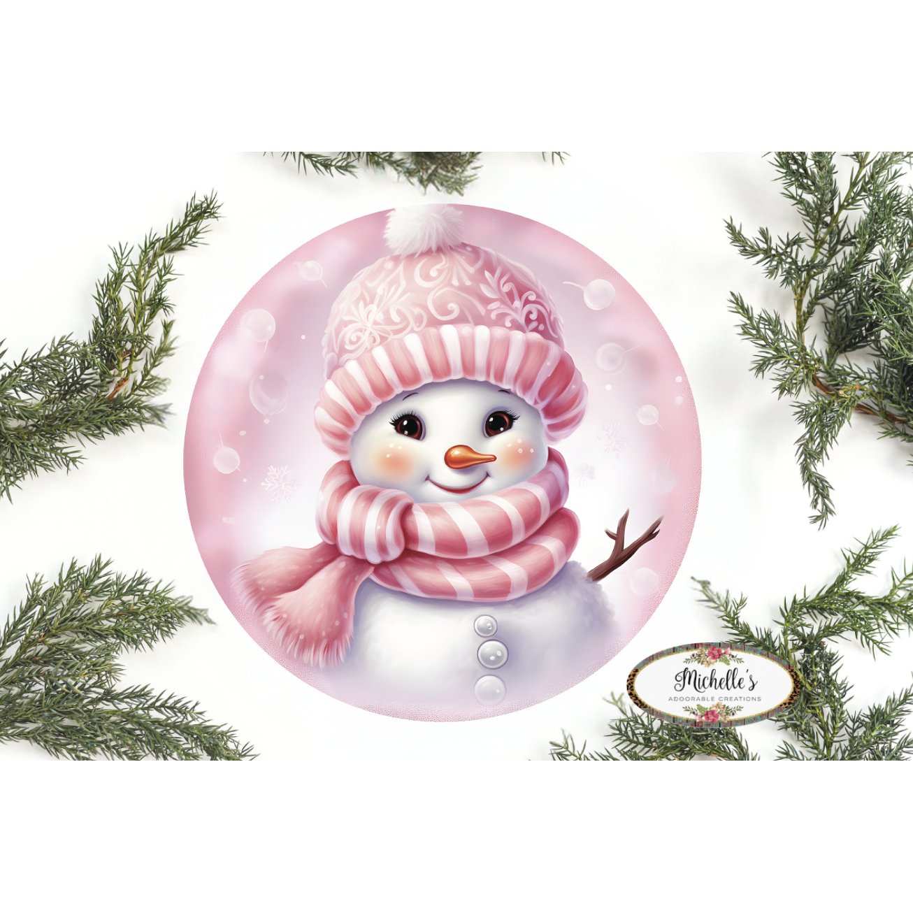 Shop For Cute Pink Snowman With Hat Sign - Wreath Enhancement at Michelle's aDOORable Creations