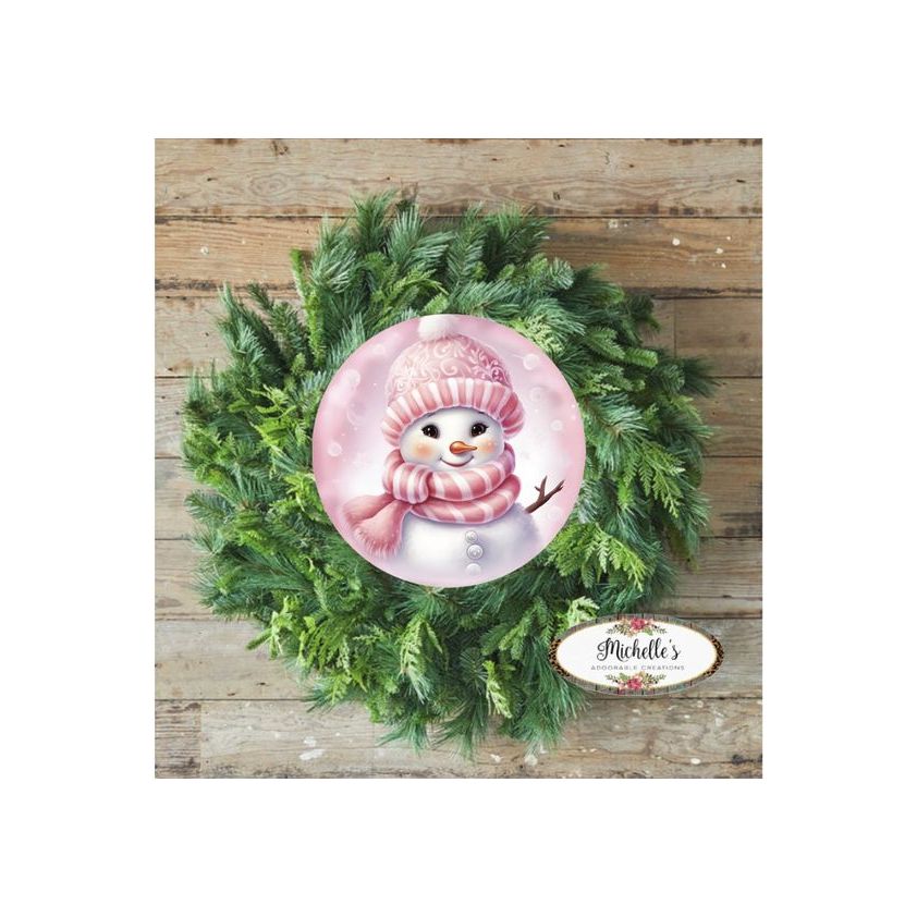 Shop For Cute Pink Snowman With Hat Sign - Wreath Enhancement at Michelle's aDOORable Creations