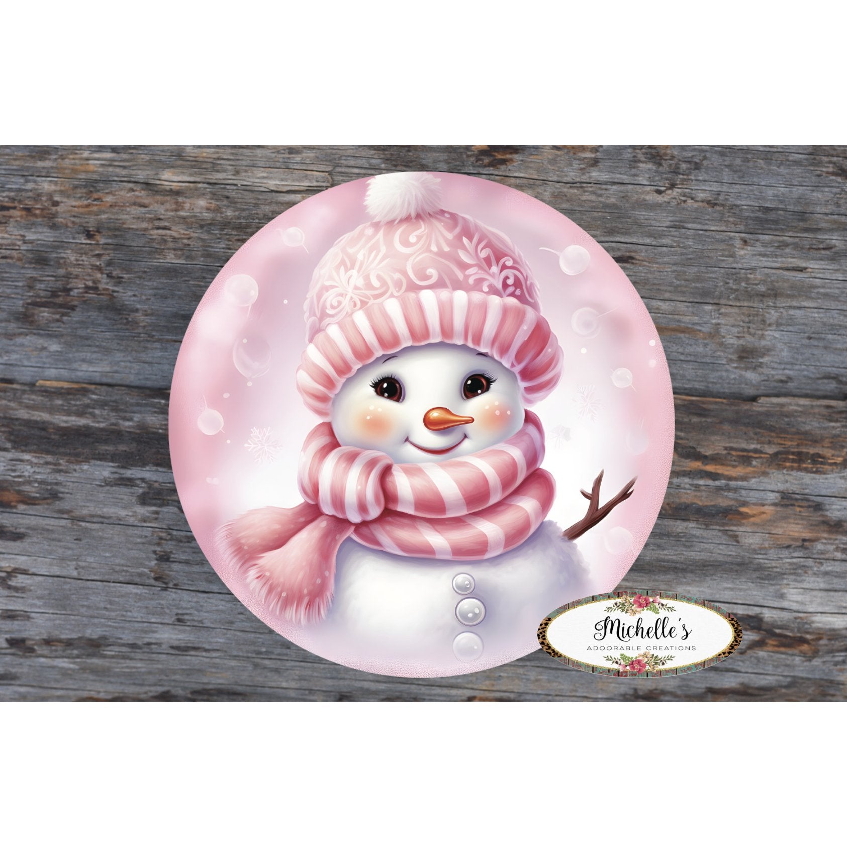 Shop For Cute Pink Snowman With Hat Sign - Wreath Enhancement at Michelle's aDOORable Creations